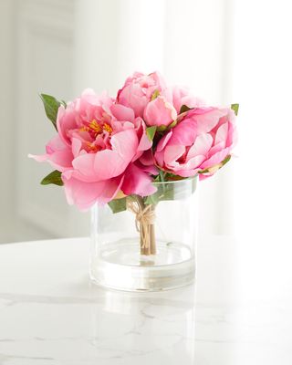Fresh Cut Peonies Faux Floral Arrangement in Glass Jar - 9"
