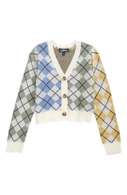 Freshman Kids' Argyle Cotton Blend Sweater in Egret/Quiet Green