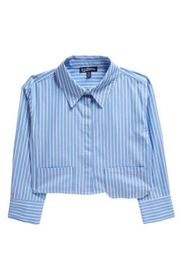 Freshman Kids' Crop Button-Up Top in Blue White Stripe