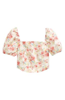 Freshman Kids' Floral Puff Sleeve Cotton Top in Vintage Rose Print Combo