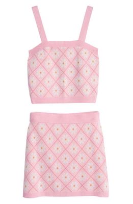Freshman Kids' Jacquard Daisy Knit Camisole & Skirt Set in Pink Daisy Combo