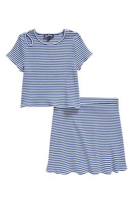 Freshman Kids' Keyhole Stripe Shirt & Skirt Set in Blue White Stripe