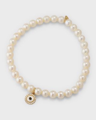 Freshwater Pearl Beaded Bracelet with Diamond Evil Eye Charm