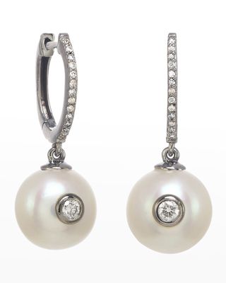 Freshwater Pearl Earrings with Diamonds and Sterling Silver