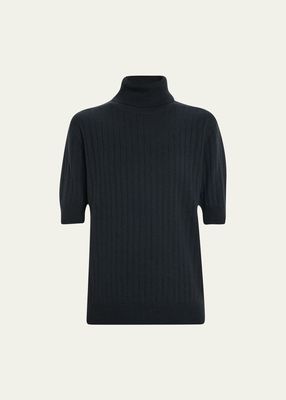 Freya Cashmere Short-Sleeve Turtleneck Sweater