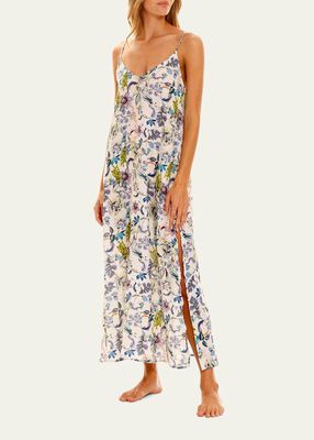 Frida Floral-Print Linen Nightgown