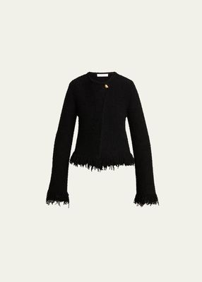 Fringe-Edge Silk-Cashmere Tweed Boucle Knit Jacket