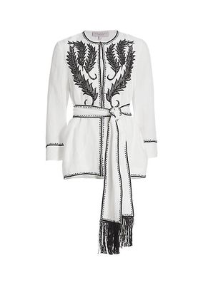 Fringe Embroidered Belted Top