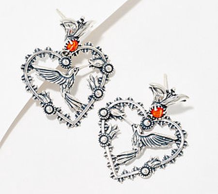 Fritz Casuse Sterling Silver Heart Hummingbird Earrings