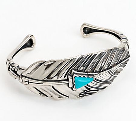 Fritz Casuse Sterling Silver Turquoise PrayerFeather Cuff