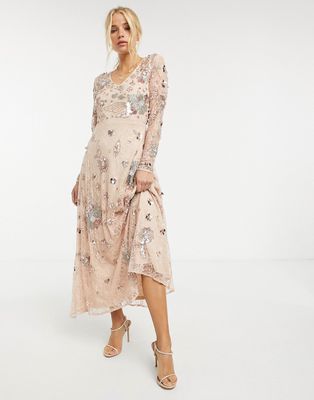 Frock and Frill all-over fairytale embellished maxi dress in multi-Pink