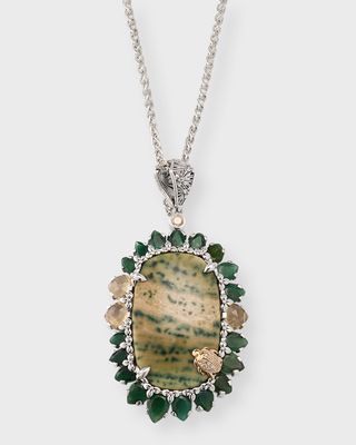 Frog Skin Jasper, Emerald, Citrine and Diamond Pendant Necklace