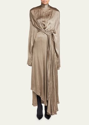 Front Drape BB Scarf-Neck Silk Dress
