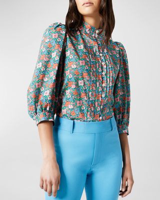 Frontier Floral Cotton Short-Sleeve Button-Front Blouse
