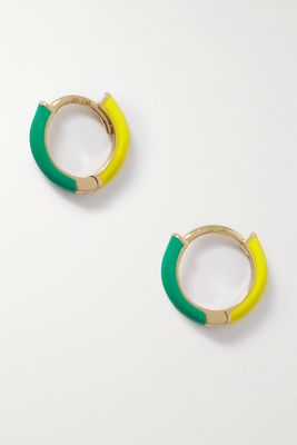 Fry Powers - 14-karat Gold And Two-tone Enamel Hoop Earrings - Green