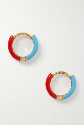 Fry Powers - 14-karat Gold And Two-tone Enamel Hoop Earrings - Red