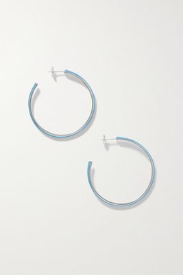 Fry Powers - Large Silver And Enamel Hoop Earrings - Blue