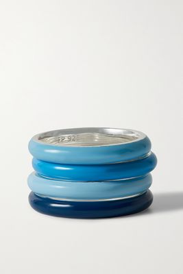 Fry Powers - Ombré Set Of Four Sterling Silver And Enamel Rings - Blue