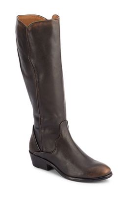 Frye Carson Piping Knee High Boot in Black Crust Veg Mist Leather