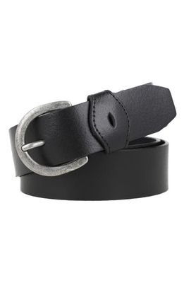 Frye Distressed Buckle Leather Belt in Black And Antique Nickel