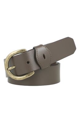 Frye Distressed Buckle Leather Belt in Brown And Antique Brass