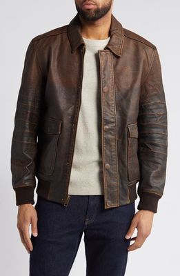 Frye Distressed Water Repellent Leather Aviator Jacket in Brown Beige