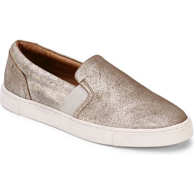 Frye Ivy Slip-On Sneaker in Pewter Metallic Suede Leather