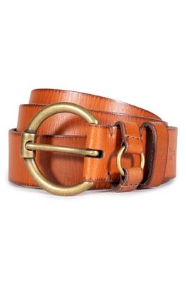 Frye Leather Ring Keeper Belt in Tan And Antique Brass