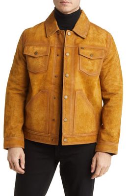 Frye Leather Trucker Jacket in Tan