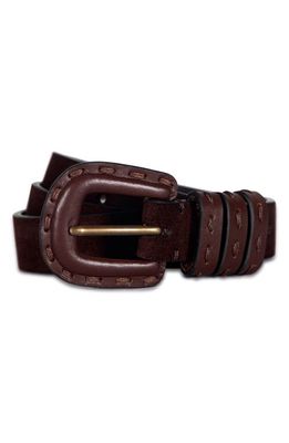 Frye Topstitched Leather Belt in Brown