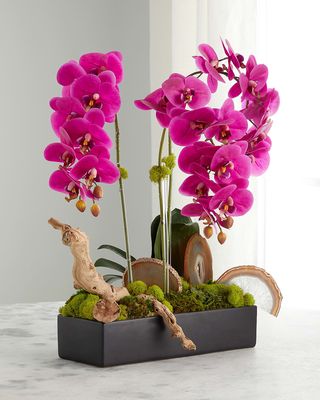 Fuchsia Orchid Faux Floral Arrangement w/ Agate Accent
