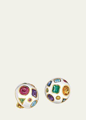 Fulco White Enamel and 18K Gold Multi-Stone Earclips