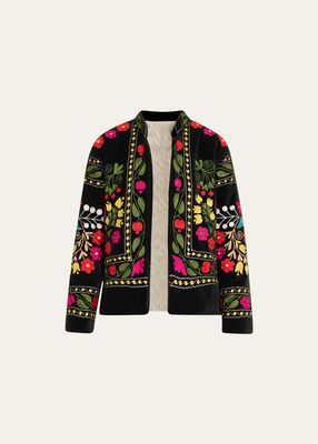 Fulvia Velvet Floral-Embroidered Jacket