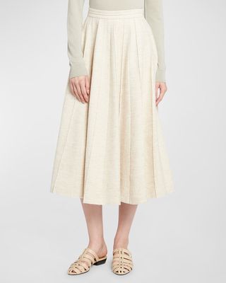Fumiko Pleated Wool Silk Linen Midi Skirt