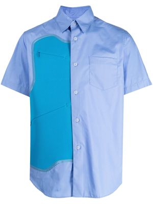 Fumito Ganryu mesh-panel short-sleeve shirt - Blue