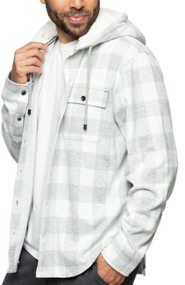 Fundamental Coast Nazare Buffalo Plaid Shirt Jacket with Faux Shearling Lined Hood in Vapor