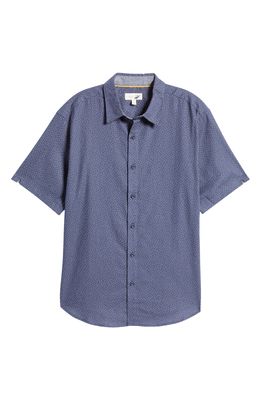 Fundamental Coast Shores Dot Print Short Sleeve Linen & Cotton Button-Up Shirt in Night Shadow