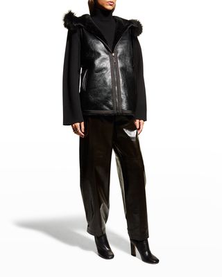 Fur Hooded Reversible Merino Shearling Zip Front Vest