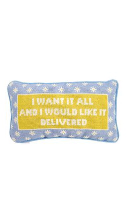 Furbish Studio I Want It All Needlepoint Pillow in Blue,Yellow.