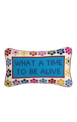 Furbish Studio What A Time Needlepoint Pillow in Blue.