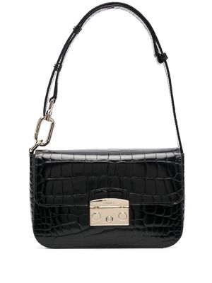 Furla crocodile-effect leather shoulder bag - Black