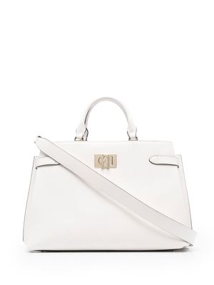 Furla flip-lock leather tote bag - White