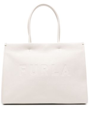 Furla logo-debossed leather tote bag - Neutrals