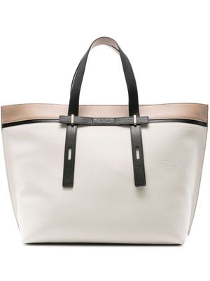 Furla logo-debossed leather tote bag - White
