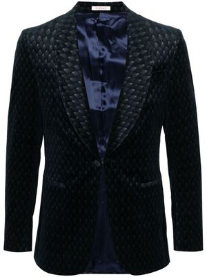 FURSAC geometric-jacquard velvet tuxedo jacket - Blue