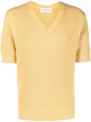 FURSAC knitted short-sleeved v-neck jumper - Yellow