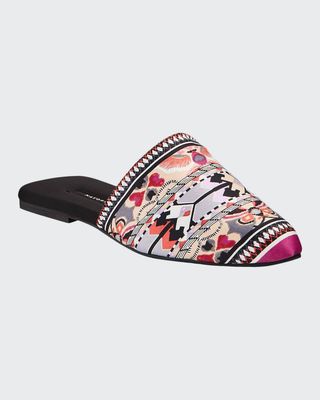 Fusion Printed Satin Mule Slippers