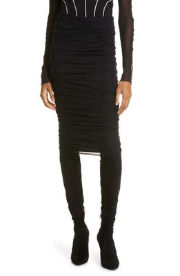 Fuzzi Gonna Ruched Mesh Pencil Skirt in Nero