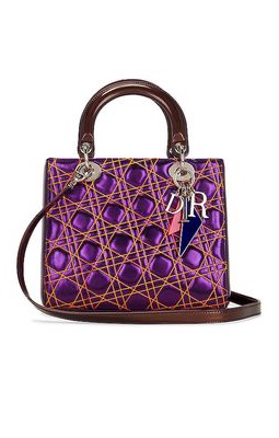 FWRD Renew Dior Lady Lambskin Handbag in Purple.
