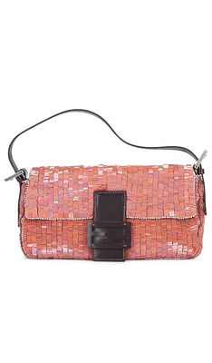 FWRD Renew Fendi Sequin Baguette Shoulder Bag in Pink.